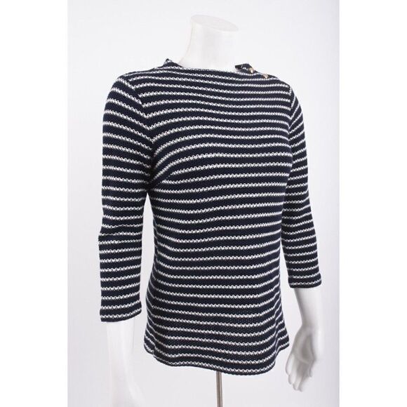 Talbots Womans Sweater Shirt Size PP 0-2 Petite Navy Blue White Striped NWOT - Picture 2 of 6
